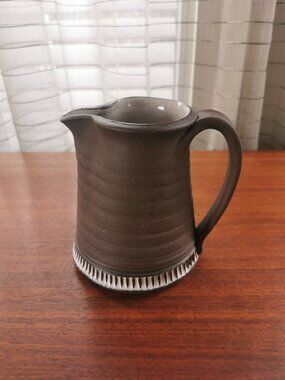 Brodbeck Art Pottery Pitcher Vintage Pitcher Creamer, Ribbed and Etched, Signed